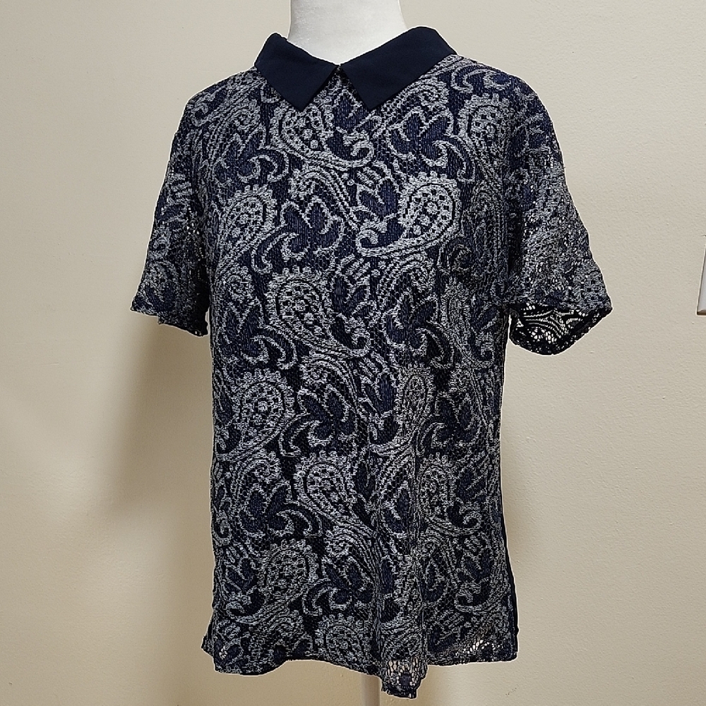 Banana Republic Woman Navy/Lace Top Blouse, Size M